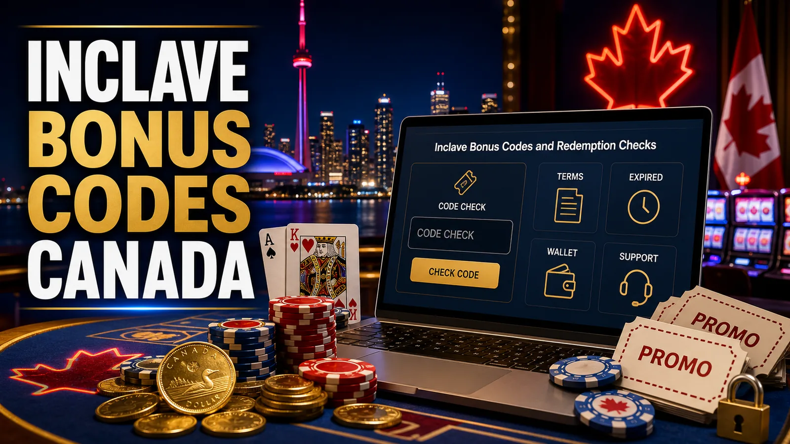 Promo-code panel with casino cards and terms sidebar