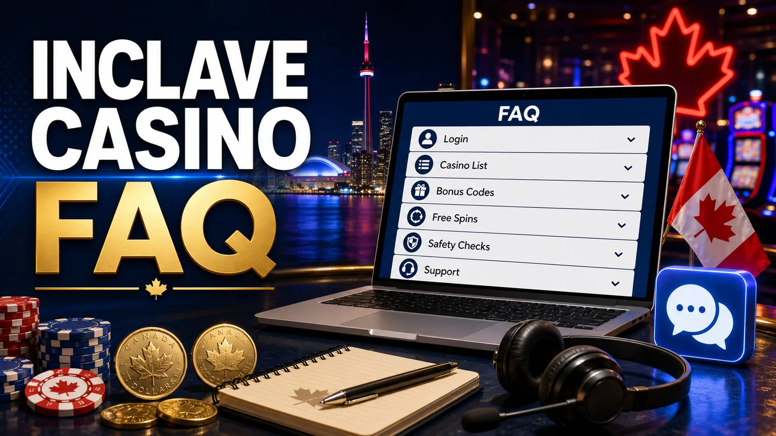 FAQ accordion with login, code and safety icons