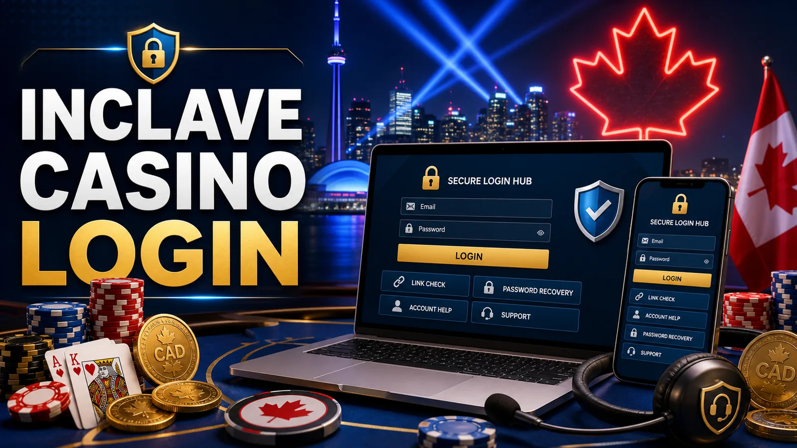 Secure login hub with lock icon, link-verification flow and Canadian cues