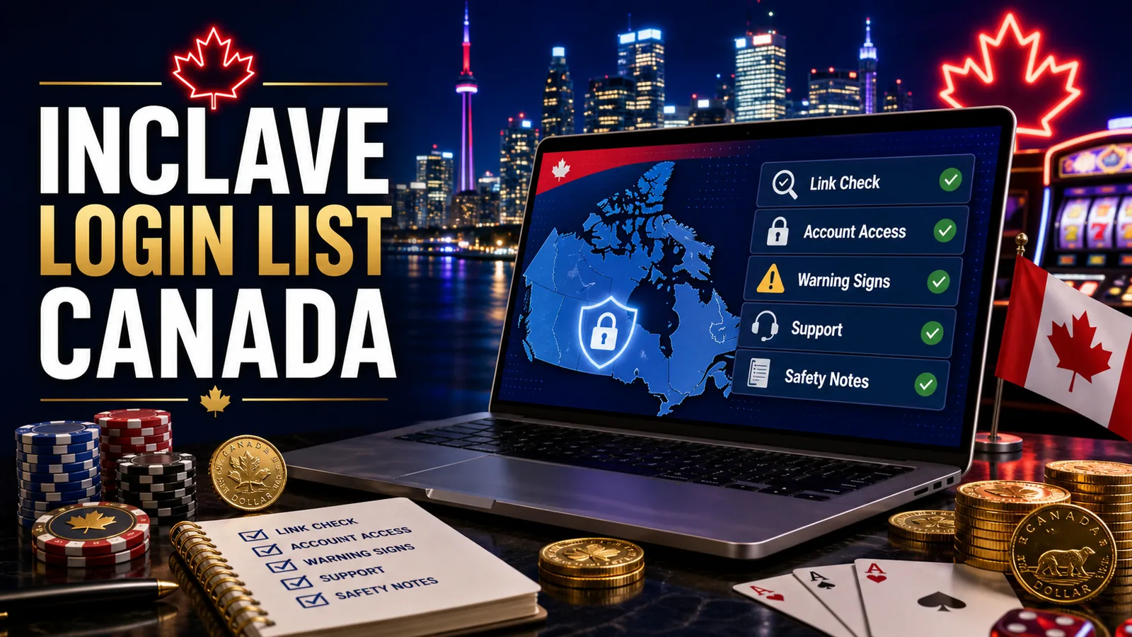 Canada map with verified login cards and warning icons for unsafe mirrors