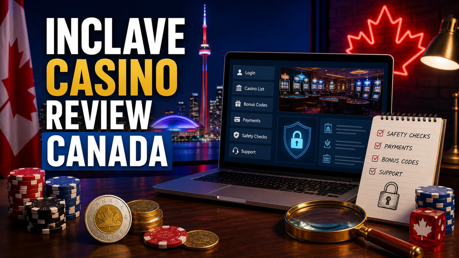Network-style casino dashboard with Canada safety checklist